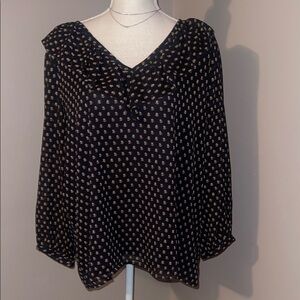 LOFT Navy Puff Sleeve Blouse with Ruffled Style